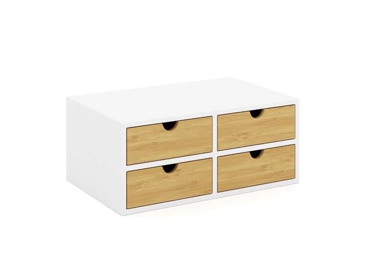 Schreibtisch Organizer Bambus ALVORA 4 Schubladen weiss/natur