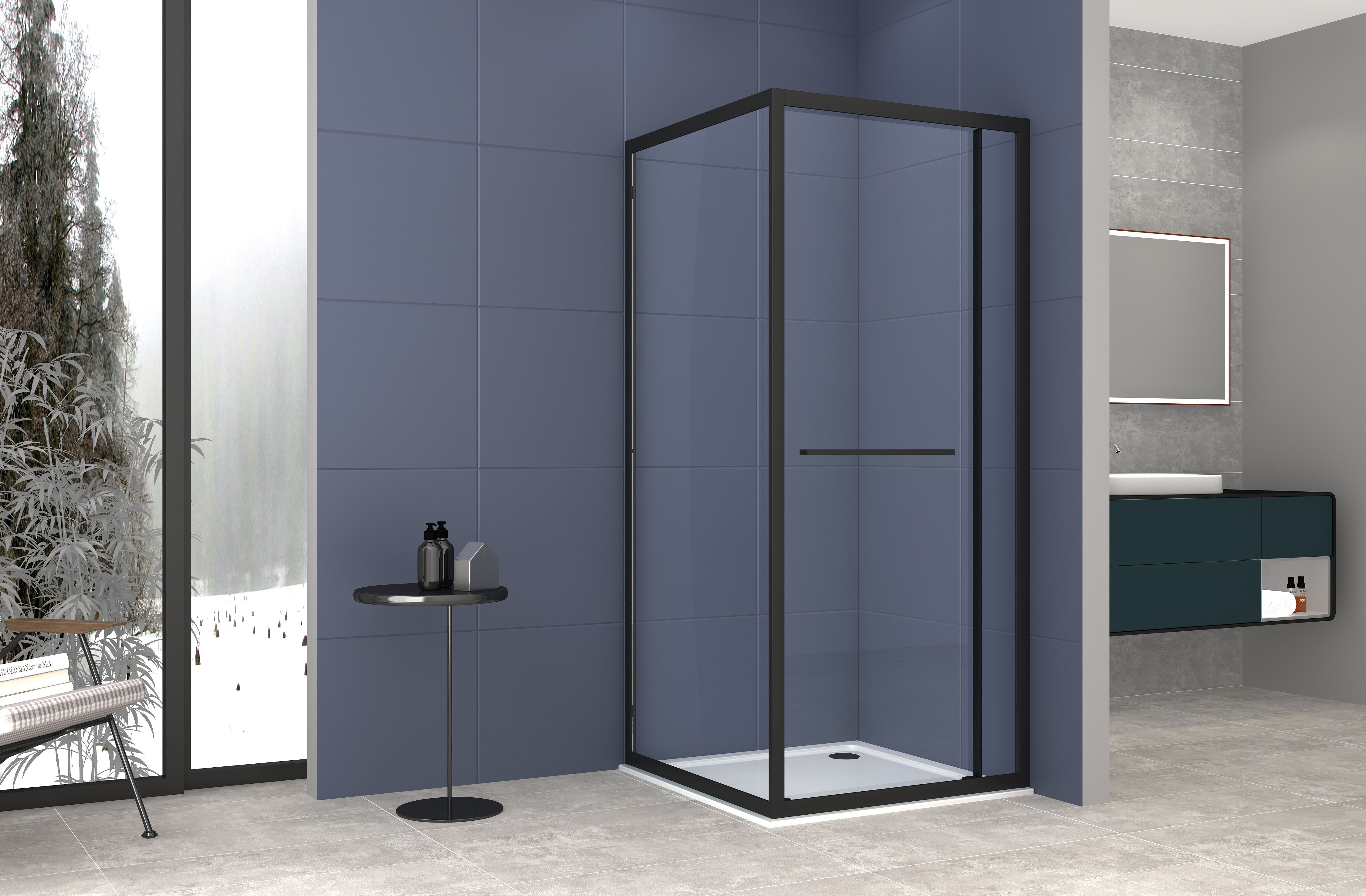 Eckdusche SANOTECHNIK "Sanotechnik SlimLine Eckduschkabine schwarz", schwarz, B:90cm H:200cm, Duschkabinen, Eckdusche
