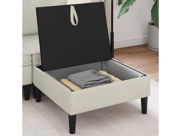 KTHLBRH Sitzsack mit Aufbewahrung Creme Samt 70 x 70 x 40 cm Abnehmbarer Schaum, robustes Sperrholz, schwarze Beine, 1-Sitzer, einfache Reinigung
