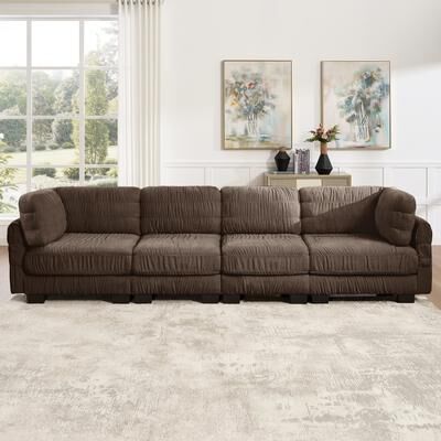 "GDFStudio - 140.1"" 4-Seater L-Shaped Chenille Modular Sectional Sofa with Ruched Detailing & High-Density Foam"