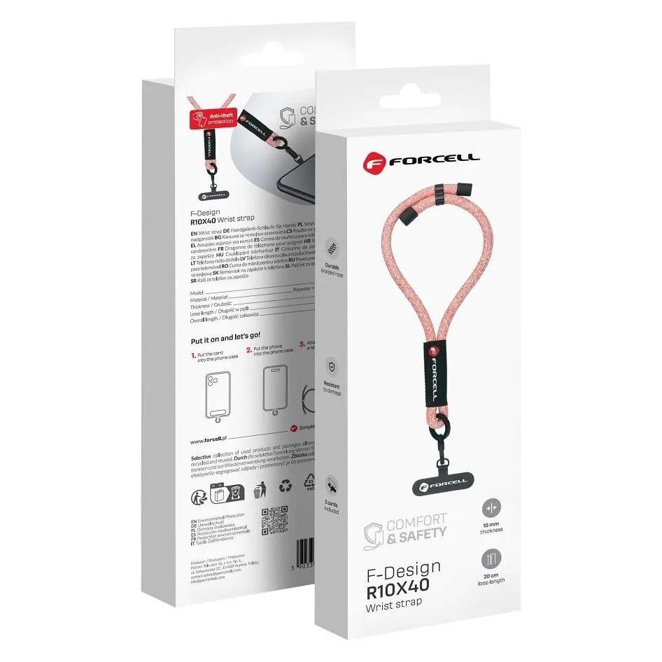Forcell F-DESIGN R10X40 Handy-Handschlaufe mit verstellbarer Länge (max. 20 cm in der Schlaufe) rosa-weiss (60113589)