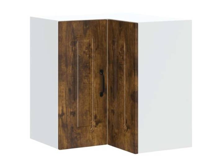 fsahslih Küchen-Eckhängeschrank Kalmar Räuchereiche 57x57x60 cm Platzsparender Wand-Eckschrank aus Holzwerkstoff für Küche und Speisekammer. Bietet praktischen Stauraum mit Türen.