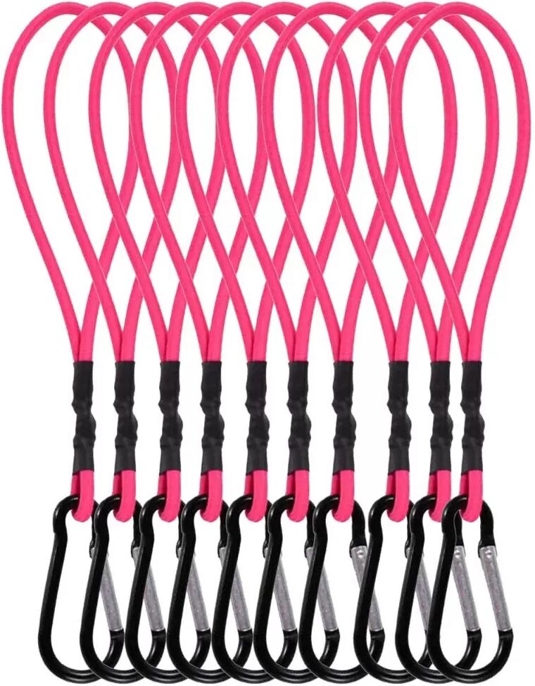 INF 10er-Pack Mini-Gummiseile - 25 cm elastische Gepäckgurte mit Karabiner Rosenrot
