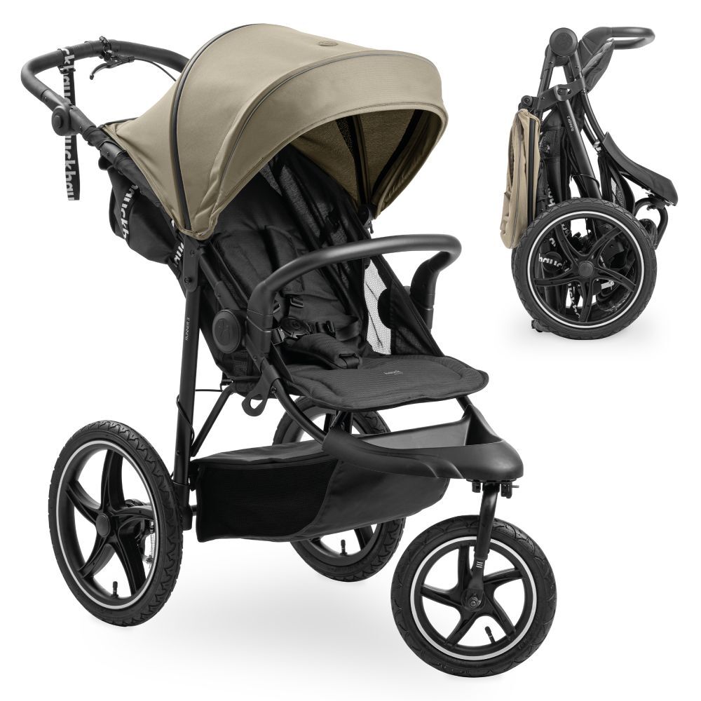 Hauck Runner 3, Betthimmel, All Terrain-Kinderwagen, Unisex, Aufblasbare Räder, Faltbar, Olive
