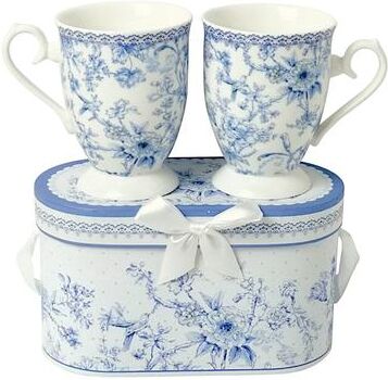 STP Goods Blue Flowers Bone China Tea/Coffee Mug Set of 2