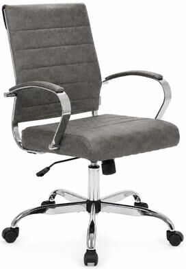 LeisureMod Benmar Ergonomic Office Desk Computer Chair with Ribbed Leather Seat, Swivel, Chrome Frame, and Adjustable Height