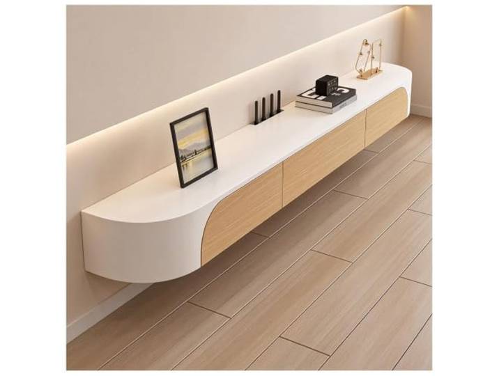 Sxlawesom Wandmontierter TV-Schrank, Schwebendes TV-Möbel Schwebendes TV-Lowboard mit Schubladen und abgerundeten Kanten, Moderne TV-Medienkonsole(120x24x20cm)