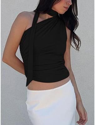 Retailers Go Vintage Backless Sexy Off Shoulder Halter Tank Top, Sleeveless Crop Top Women Casual Club Summer Clothes black l