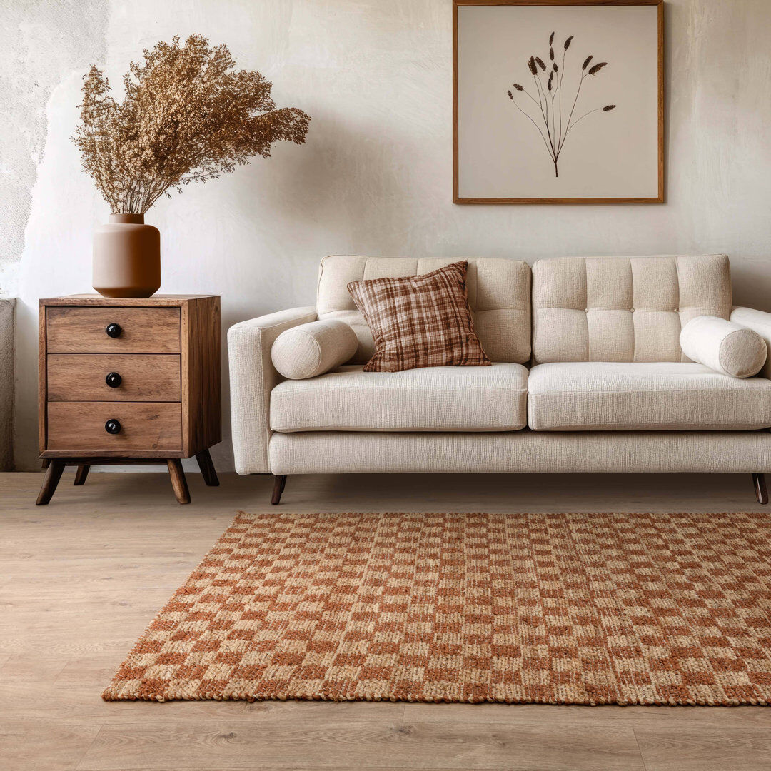 Brambly Cottage Merrisa Jute Checker Area Rug Orange Rectangle 160 x 230 cm