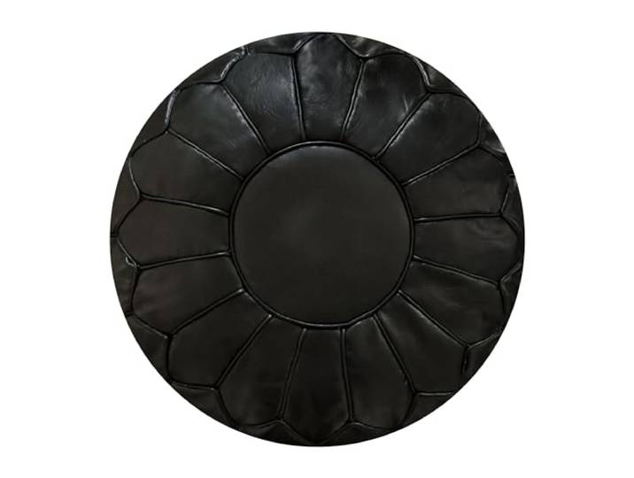 See the Good XL Echtleder Pouf - Handgefertigt - gefüllt geliefert - Ottoman Sitzsack Fußhocker Puff (Schwarz)