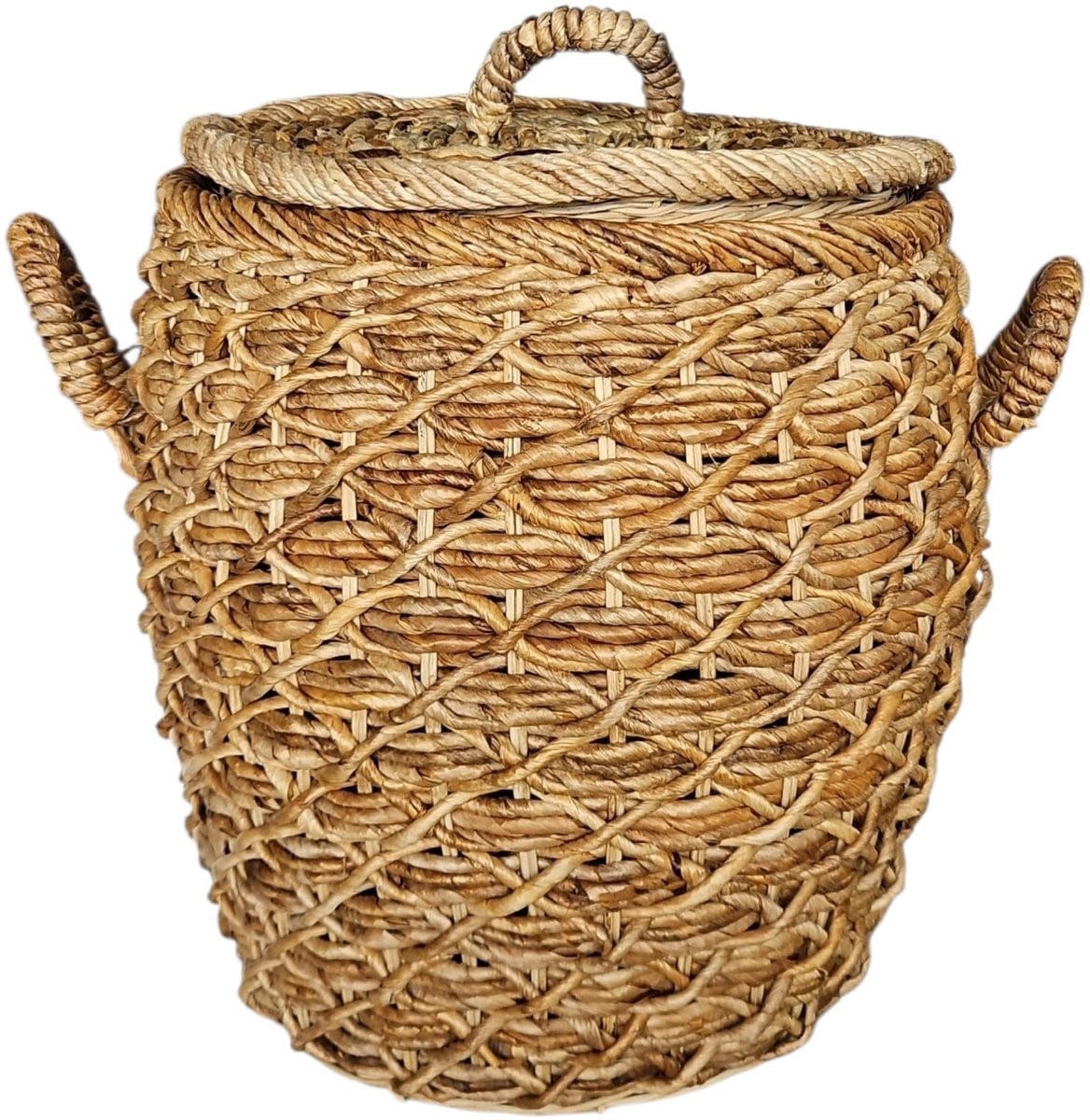 Interieurdirekt Waterhyacint Opbergmand met Deksel en Handvaten, Naturel, Ø48 cm