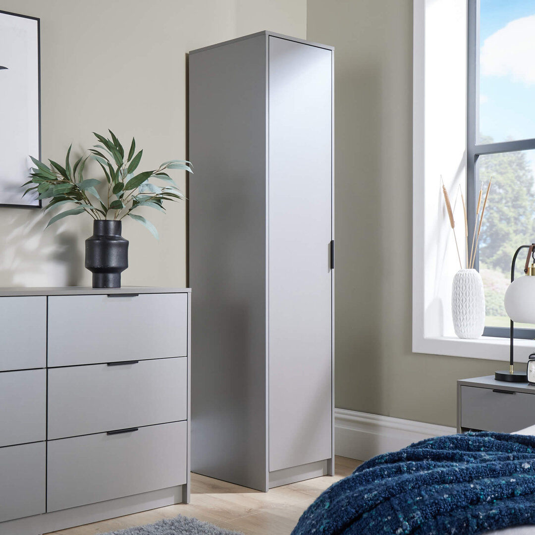 BigFurnitureWarehouse Phoenix 1 Door Hanging Rail Bedroom Storage Wardrobe Grey 40cm W X 48cm D