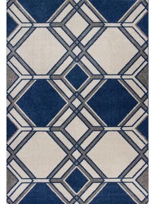 Domani Lesedi Contemporary Ivory/Denim Geometric Area Rug