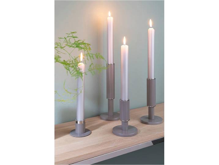 Kerzenständer FINK RITMO, Leuchter , braun (hellbraun), B:10cm H:19cm T:10cm, Metall, Kerzenhalter, Kerzenständer