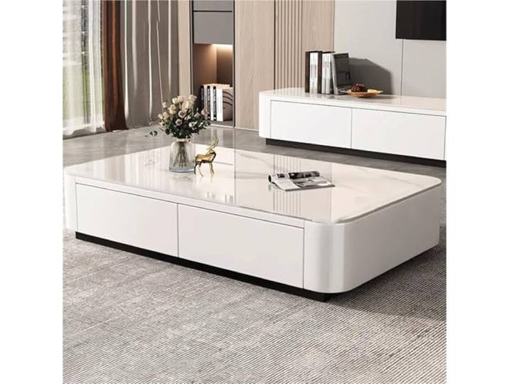 LHXLSH Couchtisch Beistelltisch, Wohnzimmertisch, Stylischer Sofatisch, Nachttisch, Kunstmarmor Couchtisch, Couchtisch Mit Schublade, für Wohnzimmer Büro Beistelltisch(White)