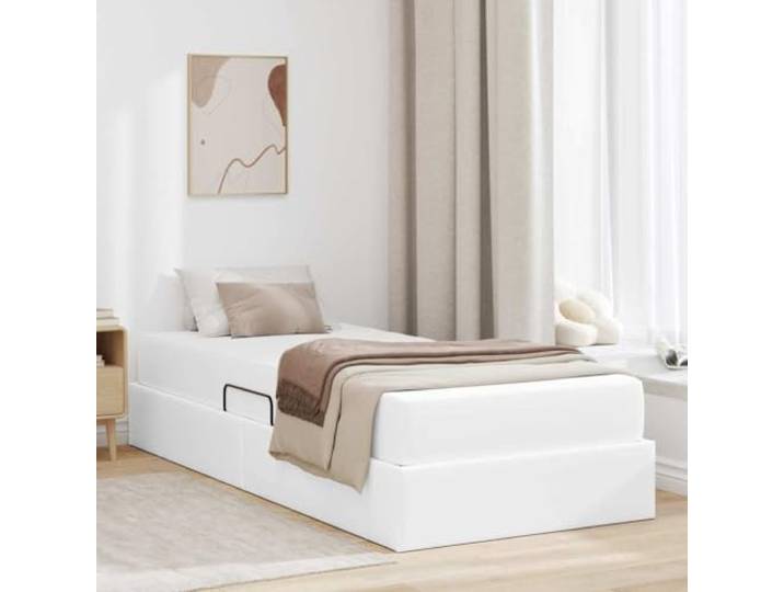 YUOTYRKTEJRSG Kunstleder Stauraumbett mit Metallrahmen 100 x 200 cm Weiß Aufbewahrungsbett mit Matratze 2 pcs Weiß Kunstleder Metallrahmen Stauraum Bettkasten mit Lattenrost Hydraulik Komfort