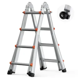 VEVOR Teleskopleiter mit A-Rahmen, 4 m Aluminium-Ausziehleiter, multifunktionale zusammenklappbare Wohnmobilleiter, Teleskopleiter für Hausaufgaben, Treppen, Innen- & Außendächer, 150 kg Tragkraft