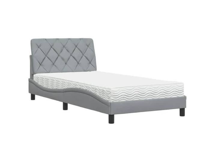 PUGYNBK Bett mit Matratze, Hellgrau, 100 x 200 cm Anpassungsfähiger Schaumstoff, Lattenrost, stabile Beine, ohne Lattenrost