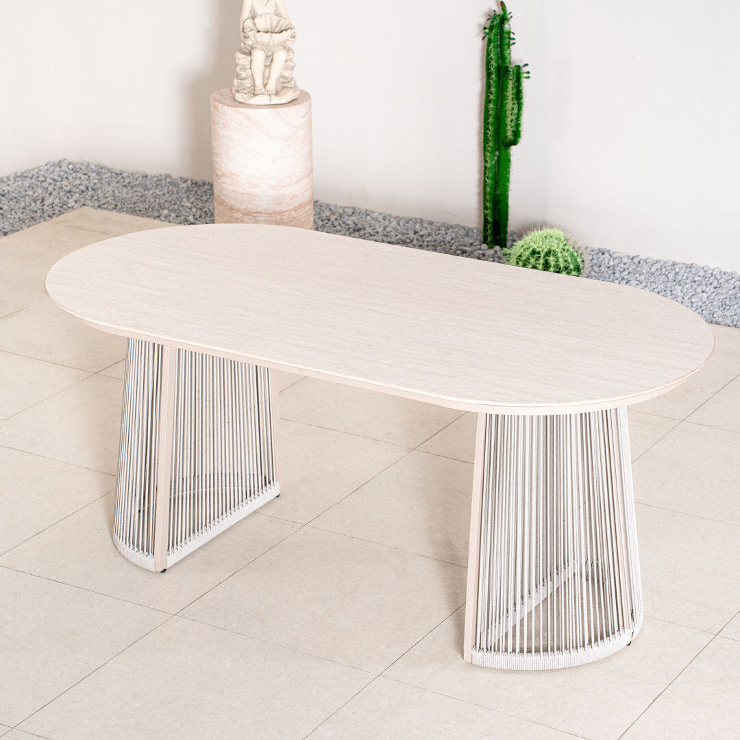 Alpen Home Semi-Circle Stone Outdoor Dining Table - 180 cm W 90 cm D Grey