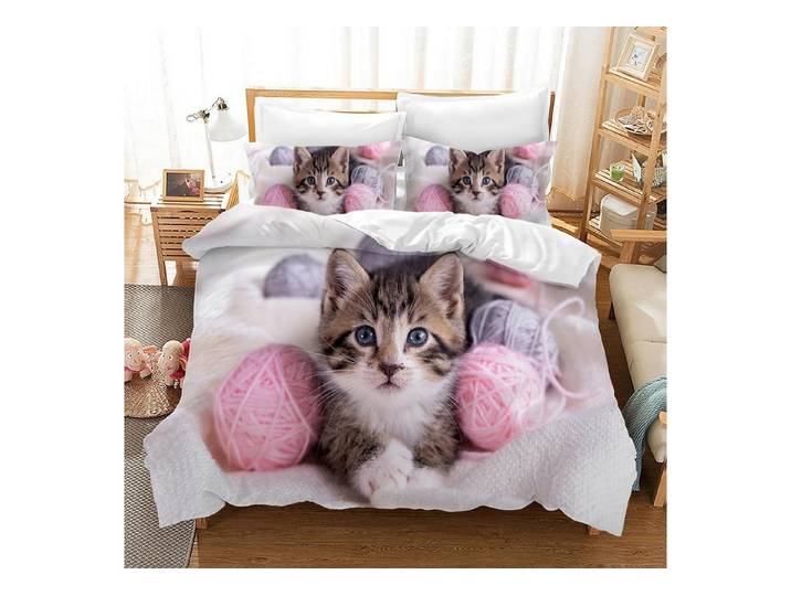 LuxusKollektion Kinderbettwäsche Bettwäsche Set Katze 3D Kinder 200x200cm