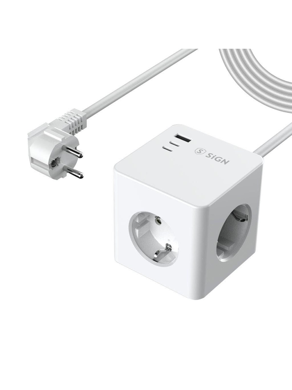 SiGN PowerCombo Cube Wall Charger 3680w - 2x USB-C - 1x USB-A - 3x AC - 16A - 20W - White