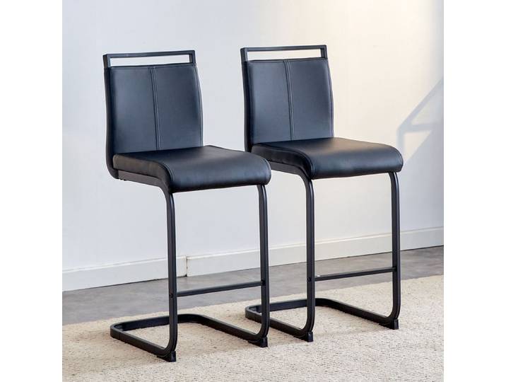 Paire de tabourets de bar noirs style nordique avec dossier et repose-pieds assise 63 5 cm
