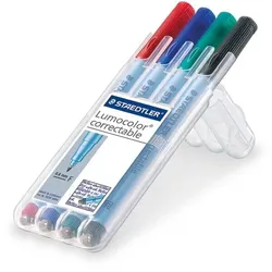 STAEDTLER Lumocolor correct Folienstift F 4er Etui, schwarz, blau, rot, grün