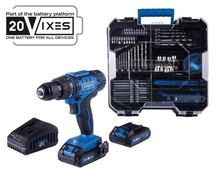 Scheppach Cordless boormachine set C-DTB74/2-X 20V IXES met 50Nm, 13mm boorkop, 2x 2Ah accu's, oplader en 74 accessoires