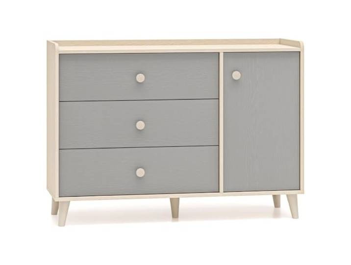 Lomadox Kinderzimmer-Kommode in Sandbeige mit grau, 120 cm breit, mit 3 Softclose-Schubladen & Tür Sideboard Kindermöbel