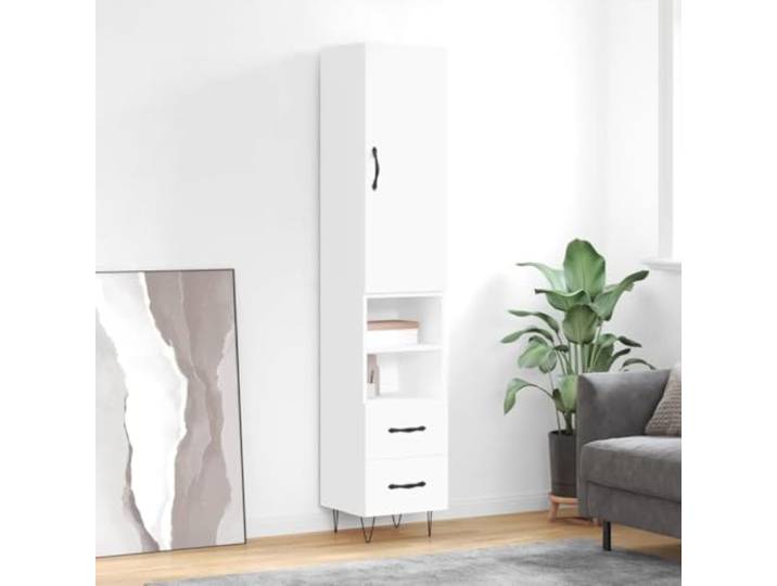 Modernes Highboard mit Metallfüßen in Weiß, Elegantes Highboard für die Einrichtung aus Holzwerkstoff, Stilvolles mit Stauraum 34,5x34x180 cm, Langlebiges mit Türen