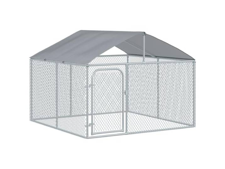 PawHut Chenil Extérieur avec Toit pour Chien 5 m² XXL\, 230 x 230 x 175 cm Parc Grillagé\, Espace Couvert\, Acier Galvanisé