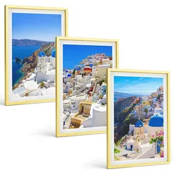 BILDER SET 3er Set - 40x60 cm Goldrahmen - Landschaftsarchitektur Oia Santorini