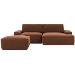 ECKSOFA inkl. Hocker Lennon aus Braun Strukturstoff mit Schlaffunktion und Bettkasten