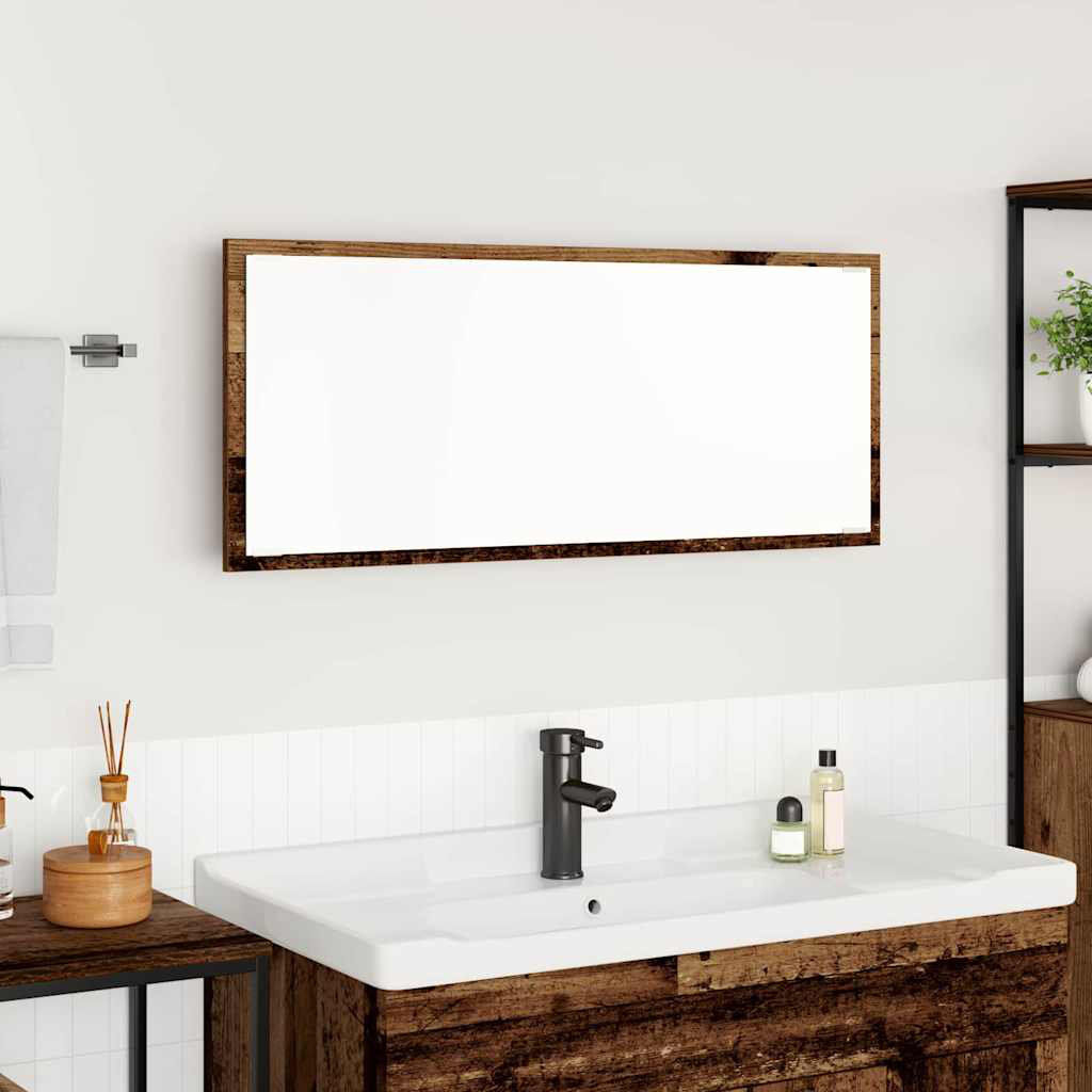 Metro LED Bathroom Mirror Engineered Wood Washroom Wall Mirror Multi Colours Old Wood 37mm H