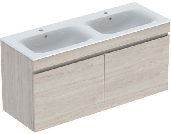 Geberit Renova Plan double vasque 501918008 130x62,2x48cm, corps laqué noyer clair, vasque blanc / KeraTect