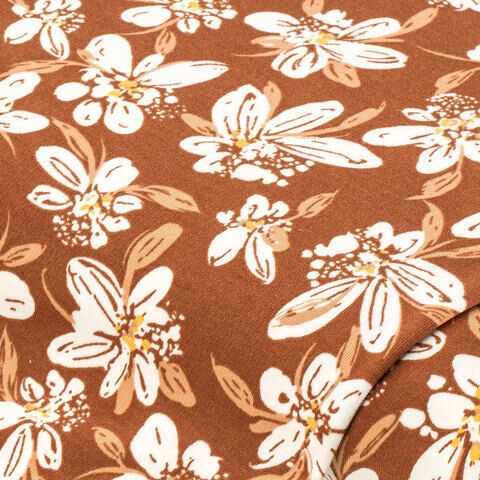 Sweat / French Terry "Blumen", hellbraun