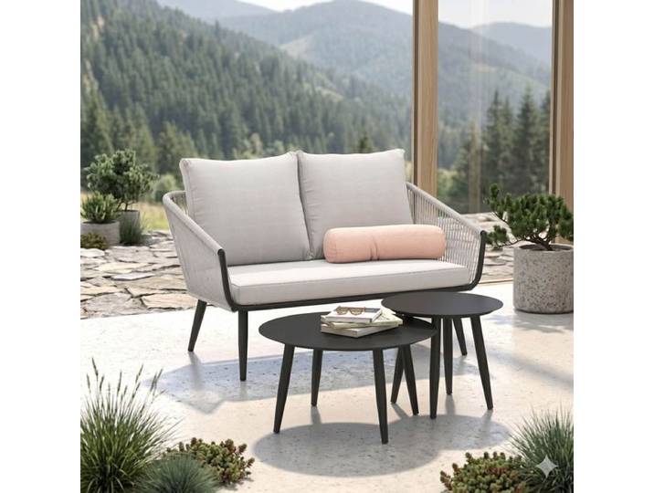OUTLIV. Alex Loungeset inkl. Loungetische Aluminium/Rope/Olefin Hellgrau