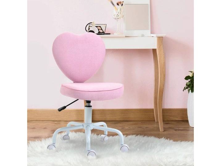 Chaise de bureau rose en forme de cœur IVMEU réglable en hauteur à roulettes tissu