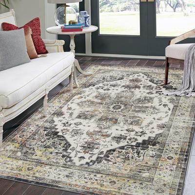 Garvee Traditional Distressed Medallion Floral Area Rug