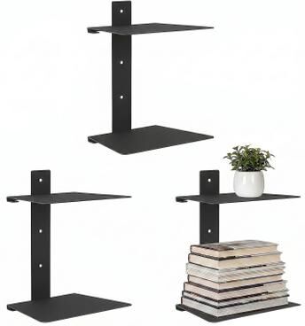 Garvee Invisible Metal Wall Bookshelf – Floating Double Layer Shelves for Modern Book Storage