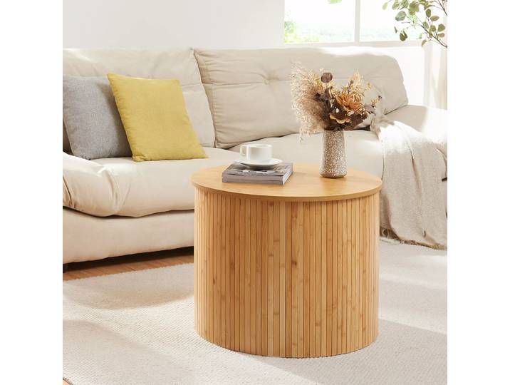 Table basse 'Ledepid' 48 x Ø60 cm ronde bambou + MDF naturel