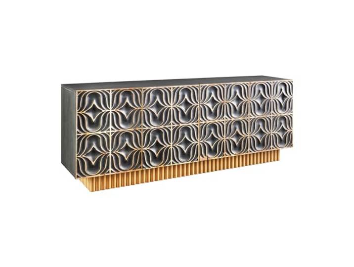 Sideboard PIAZZA SAN MARCO - 180cm - grau gold - Mangoholz handmade Soft Close, handgefertigtes Unikat, montiert geliefert, praktischer Stauraum, Kommode, stabiles Gestell