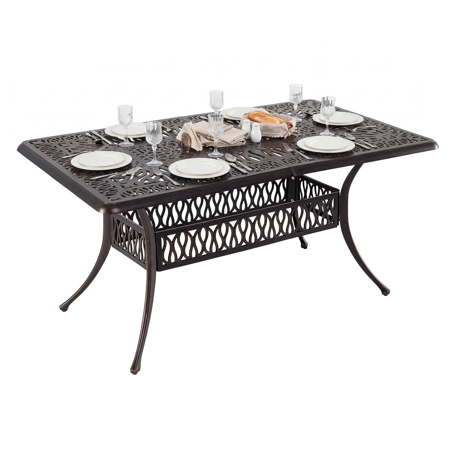 COSTWAY Gartentisch 151x91cm, Terrassentisch mit Schirmloch aus Aluminiumguss, rechteckiger Balkontisch für 6 Personen, Esstisch für Garten, Balkon