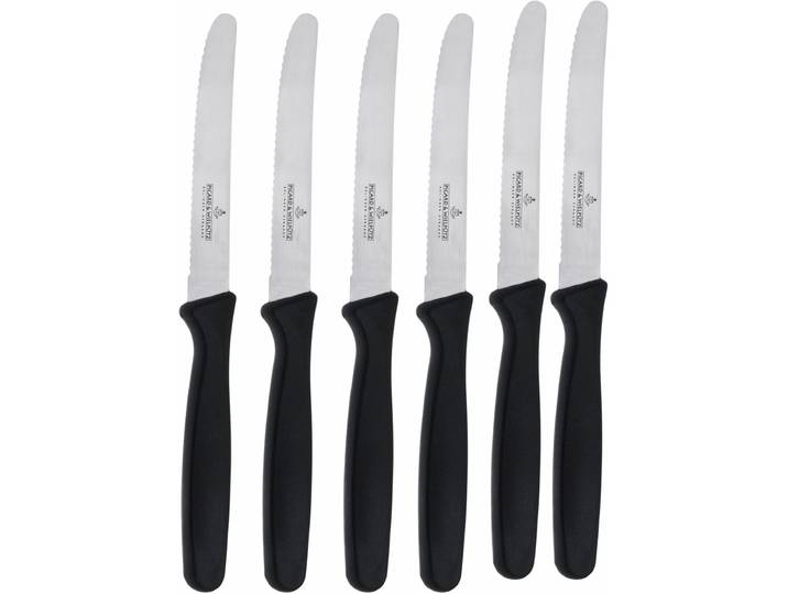 Brotzeitmesser, silber (silberfarben, schwarz), 6 Stk., Klingenstahl, PICARD & WIELPÜTZ SOLINGEN, Essmesser, Brotzeitmesser, Made in Germany