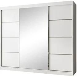SCHWEBETÜRENSCHRANK Paco 250/215/61 3-türig weiß mit Spiegel
