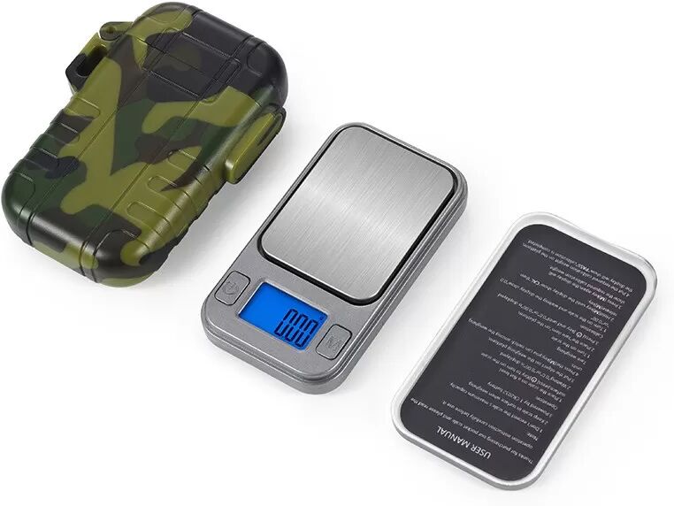 INF Mini Digitalwaage im Feuerzeug-Stil - 200g/0,01g, Camouflage Silber, Batteriebetrieben