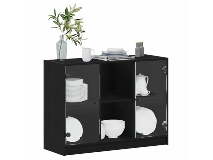 KTHLBRH Sideboard Eiche schwarz 102 x 37 x 75,5 cm Technisches Holz, 2 Türen, großer Stauraum, für Wohnzimmer oder Esszimmer