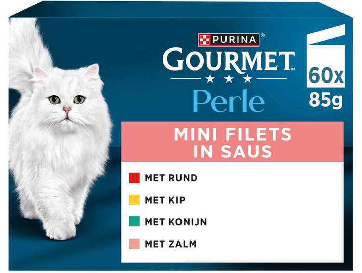 Gourmet Perle Mini Filets - Kattenvoer Kip, Konijn, Rund &amp; Zalm - 60 x 85 g