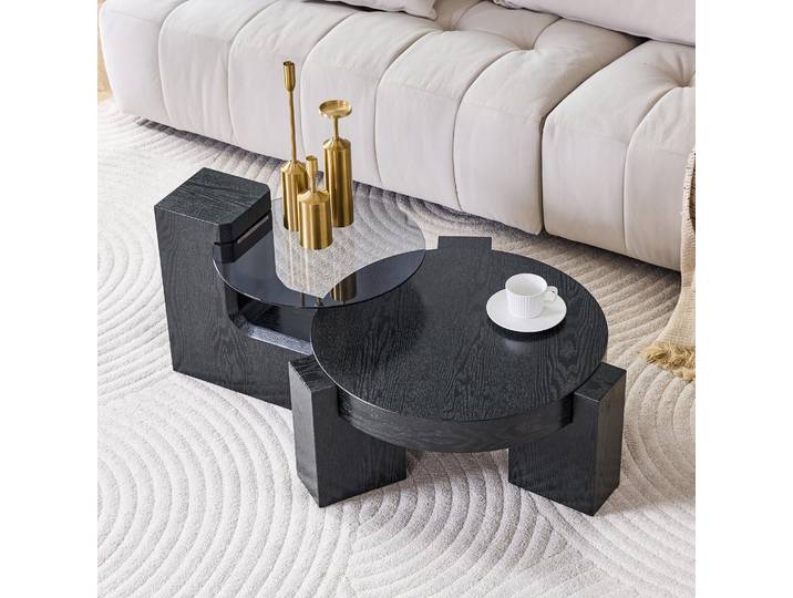 MODFU Couchtisch Beistelltisch Stützen in schwarzer Holzoptik Sofatisch Zerlegbares Design für flexible Raumnutzung ideal für kleine Wohnungen Schwarz
