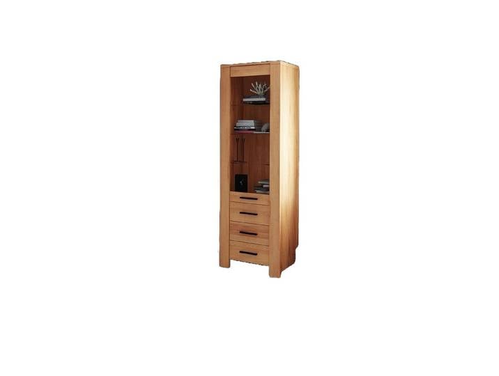 Natur24 Highboard Vitrine Lubic Kernbuche massiv 67x45x205 Glas Schubladen Holzbeinen